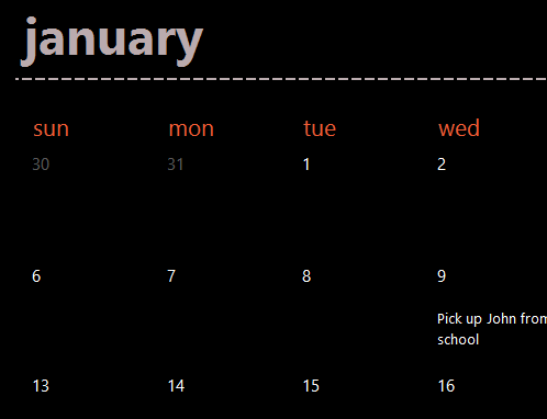 Evergreen calendar tabs (black)