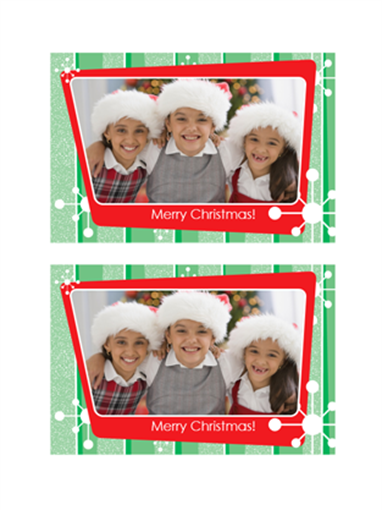 Foto kaarten voor Kerstmis (groene strepen, rood fotolijst) Foto kaarten voor Kerstmis (groene strepen, rood fotolijst)