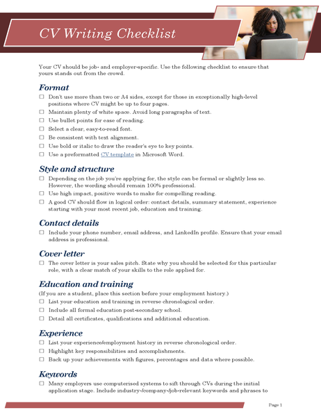 CV writing checklist CV writing checklist