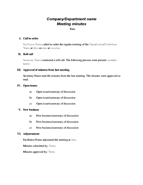 Formal meeting minutes Formal meeting minutes