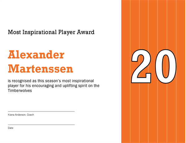 Most Inspirational Player award certificate (editable title) Most Inspirational Player award certificate (editable title)