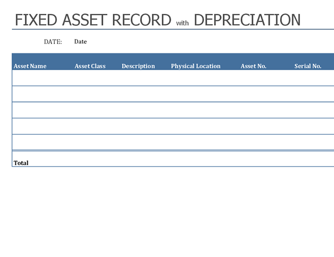 Fixed asset record with depreciation Fixed asset record with depreciation