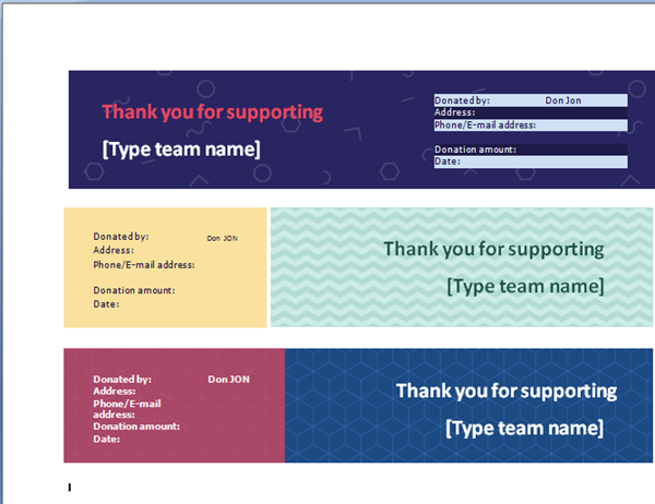 Team fundraiser receipt (3 per page) Team fundraiser receipt (3 per page)