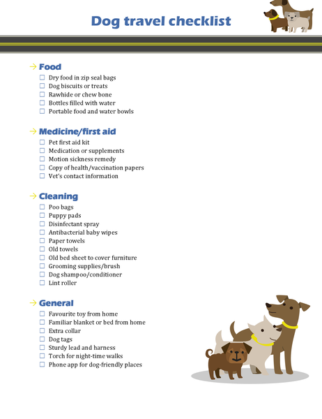 Dog travel checklist Dog travel checklist