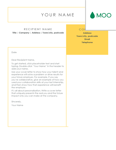 Crisp and clean cover letter, designed by MOO Crisp and clean cover letter, designed by MOO