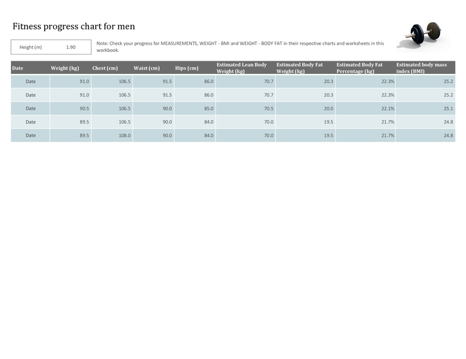 Fitness progress chart for men (metric) Fitness progress chart for men (metric)
