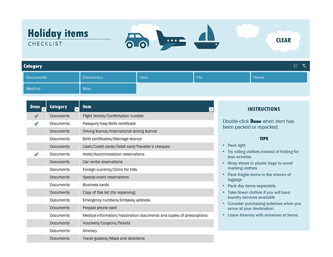 Holiday checklist Holiday checklist