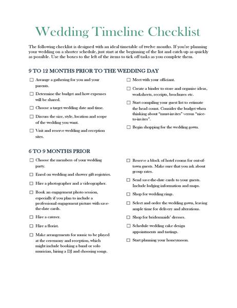 Wedding timeline checklist Wedding timeline checklist
