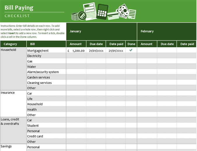 Bill-paying checklist Bill-paying checklist