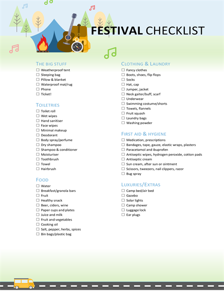 Festival checklist Festival checklist