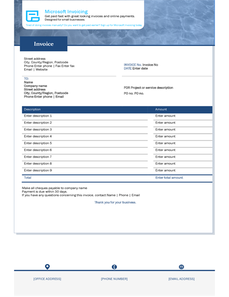 Service invoice with Microsoft Invoicing Service invoice with Microsoft Invoicing