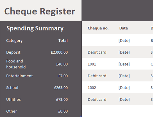 Cheque register Cheque register