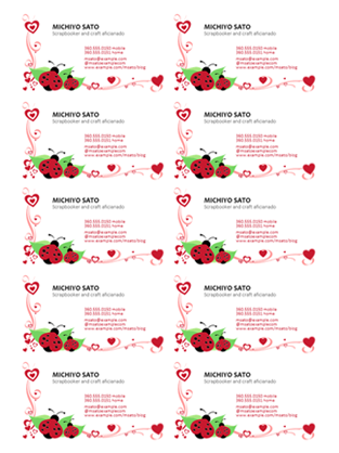 Business cards (ladybugs and hearts, left-aligned, 10 per page) Business cards (ladybugs and hearts, left-aligned, 10 per page)