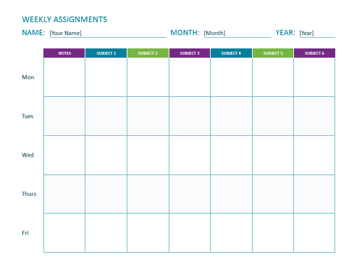 Weekly Assignment Sheet Fice Templates