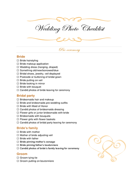 Wedding photo checklist Wedding photo checklist