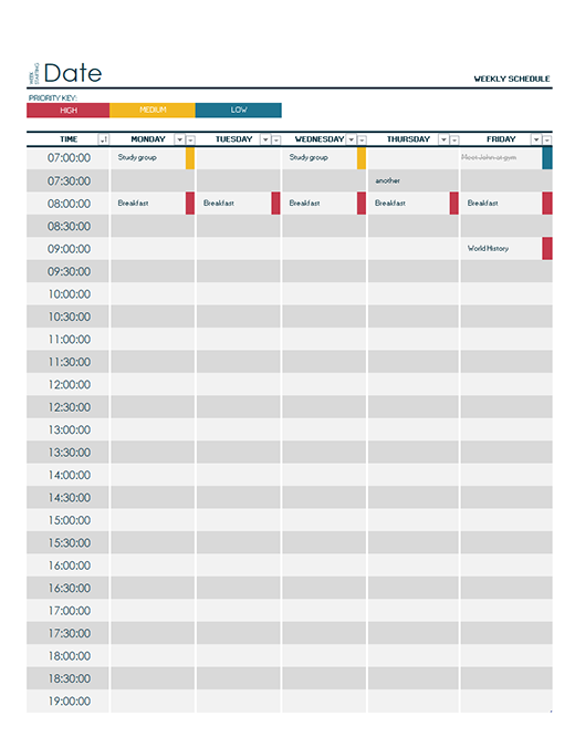 Weekly university schedule Weekly university schedule