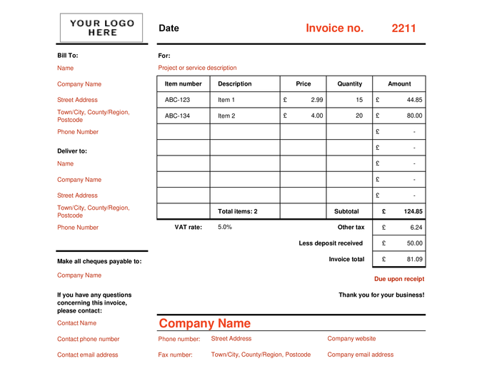 Invoice that calculates total