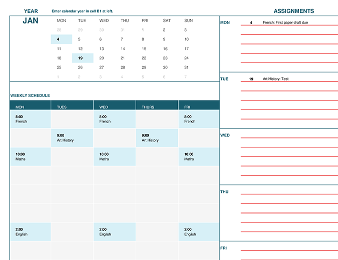 Student calendar (Mon) Student calendar (Mon)