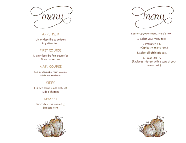 Thanksgiving menu Thanksgiving menu