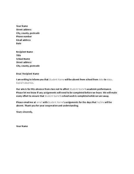 School Absence Letter Template