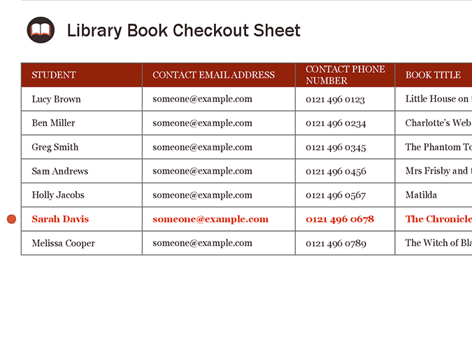 Library book checkout sheet Library book checkout sheet