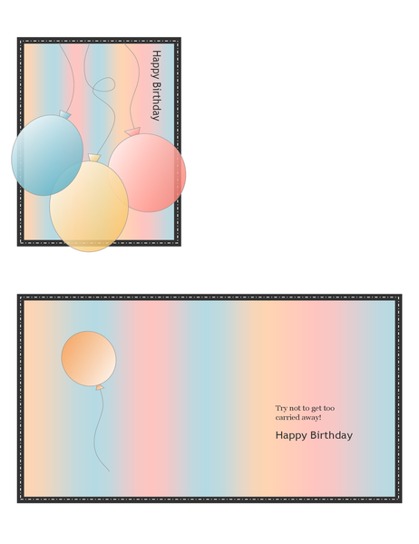 Happy Birthday card (with balloons and stripes, quarter-fold) Happy Birthday card (with balloons and stripes, quarter-fold)