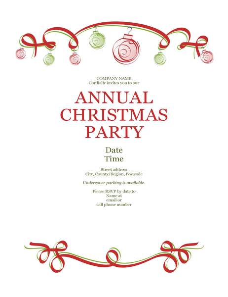 Christmas Party Invitation With Ornaments And Red Ribbon Formal Christmas Party Invitation With