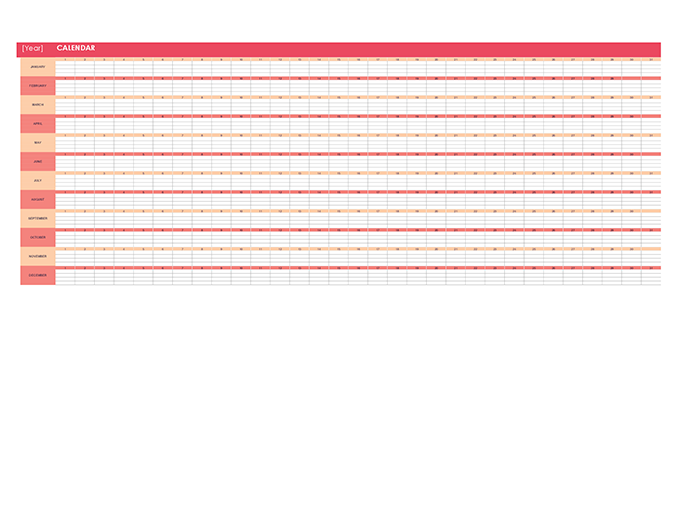 Calendar (any year, horizontal)