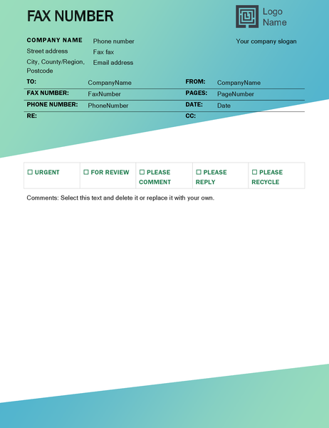 Fax cover sheet (Green gradient design) Fax cover sheet (Green gradient design)