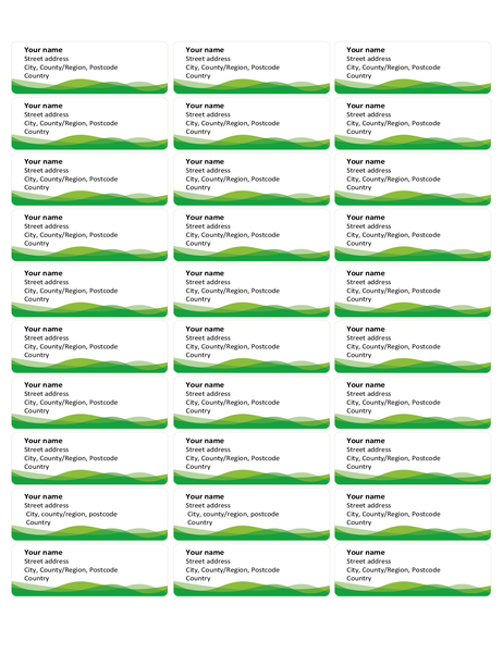 Mailing labels (Green Wave design, 30 per page) Mailing labels (Green Wave design, 30 per page)
