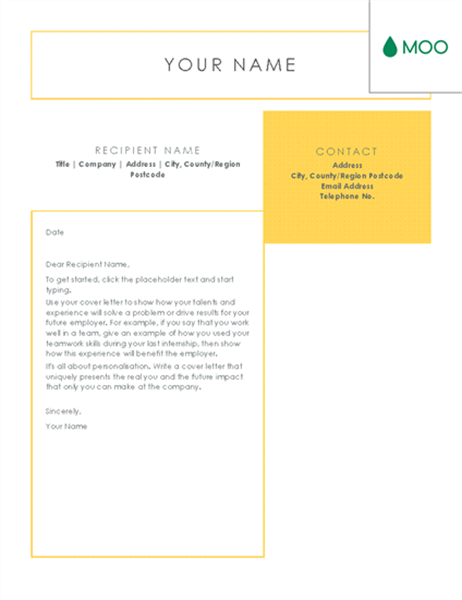 Crisp and clean cover letter, designed by MOO Crisp and clean cover letter, designed by MOO