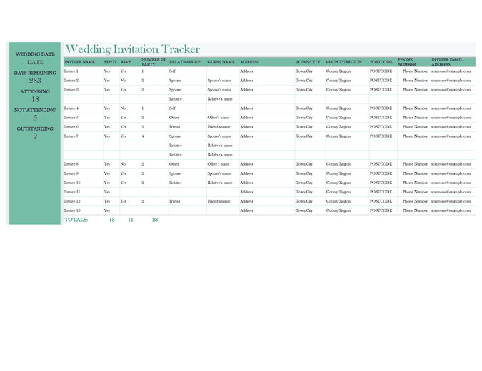 Wedding invitation tracker Wedding invitation tracker