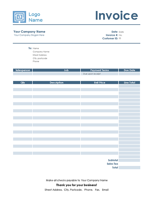 Service invoice (Simple Blue design)