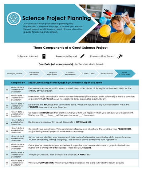 Science project planner Science project planner