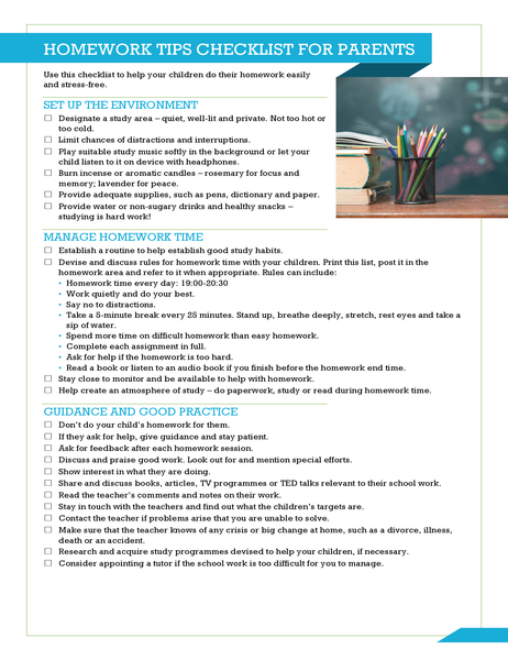 Homework tips checklist Homework tips checklist