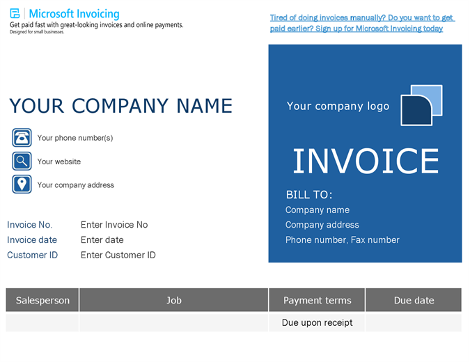 microsoft invoicing