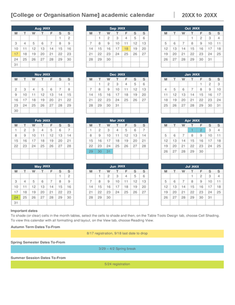 Academic year calendar Academic year calendar