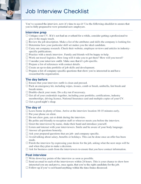 Job interview checklist Job interview checklist