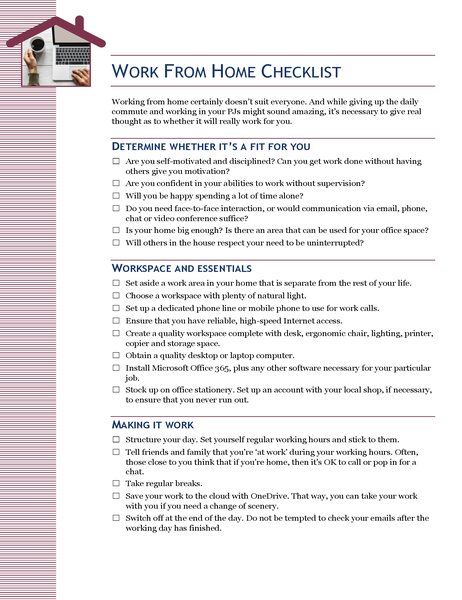 Work from home checklist Work from home checklist