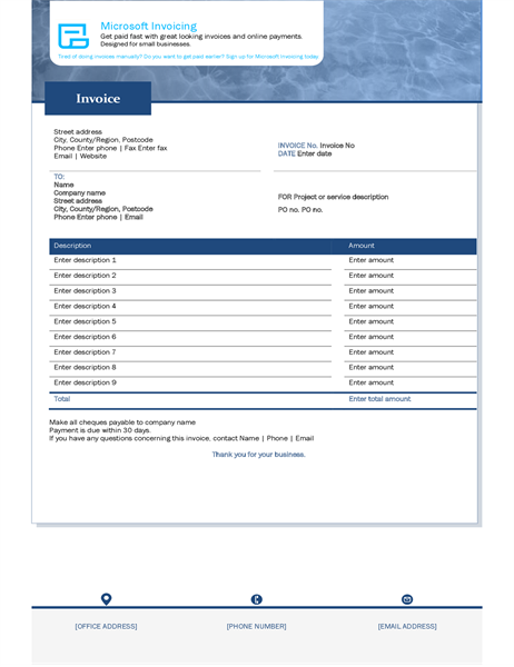 office 365 invoice template