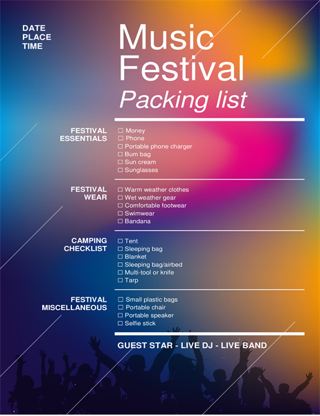 Music festival packing checklist Music festival packing checklist