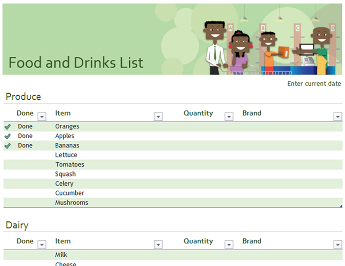 Food and drinks checklist with space for brand Food and drinks checklist with space for brand
