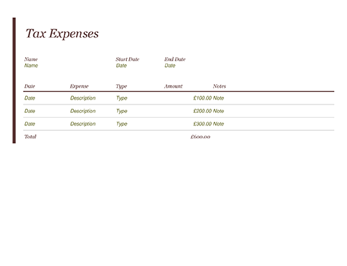 expense sheet for taxes