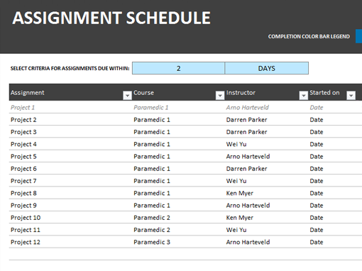 weekly work assignment schedule template