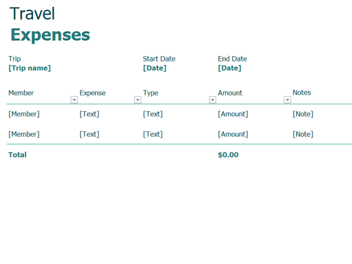 travel expense list