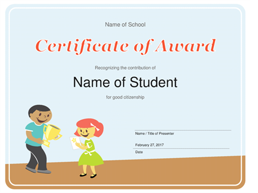 Certificate of Award (Elementary students) Certificate of Award (Elementary students)