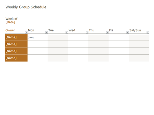 Weekly group schedule Weekly group schedule