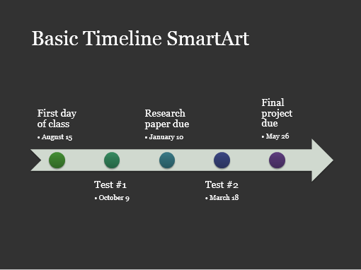 Timeline Smartart Diagram Slide White On Dark Gray Widescreen Office Templates Timeline Smartart Template