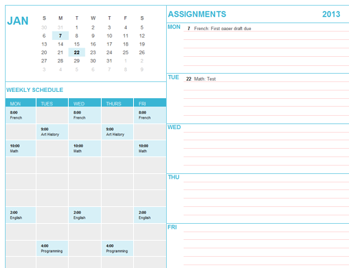 Student calendar - Office Templates