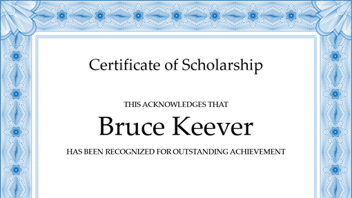 Certificate of scholarship (formal blue border) Certificate of scholarship (formal blue border)